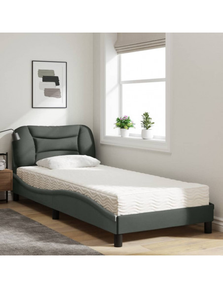 Letto con Materasso Grigio Scuro 90x200 cm in Tessuto