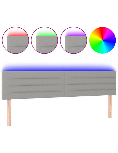 Testiera a LED Grigio Chiaro 200x5x78/88 cm in Tessuto
