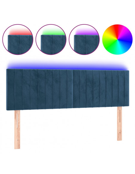Testiera a LED Blu Scuro 144x5x78/88 cm in Velluto