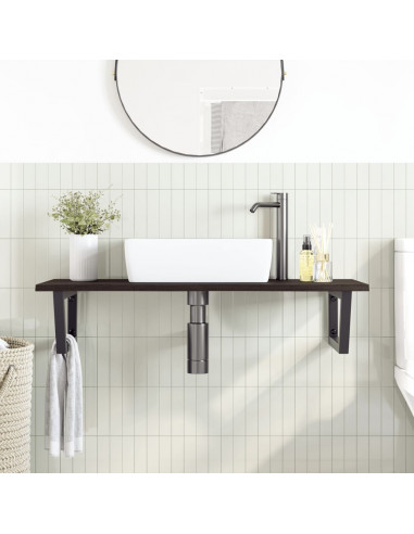 Ripiano a Parete per Lavabo in Acciaio e Massello di Rovere