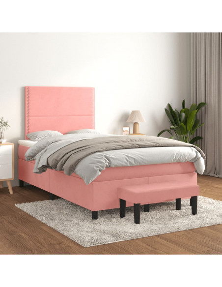 Giroletto a Molle con Materasso Rosa 120x190 cm in Velluto
