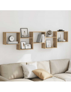 Scaffale Cubo Parete 5 Scomparti Truciolato Rovere Artigianale 2