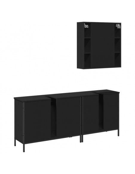 Set di Mobili da Bagno 3 pz Nero in Legno Multistrato