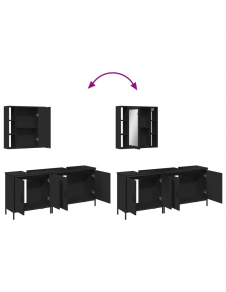 Set di Mobili da Bagno 3 pz Nero in Legno Multistrato