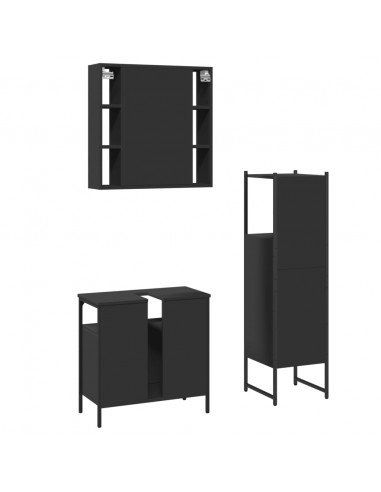 Set di Mobili da Bagno 3 pz Nero in Legno Multistrato
