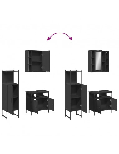 Set di Mobili da Bagno 3 pz Nero in Legno Multistrato