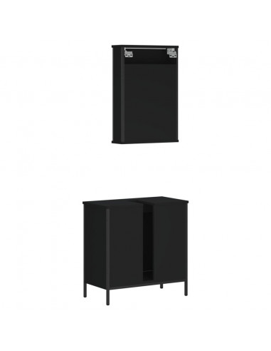 Set Mobili da Bagno 2 pz Nero in Legno Multistrato