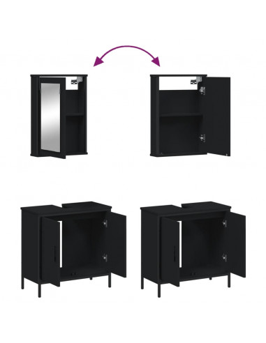 Set Mobili da Bagno 2 pz Nero in Legno Multistrato