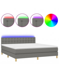 Letto a Molle Materasso e LED Grigio Scuro 160x200cm in Tessuto 2