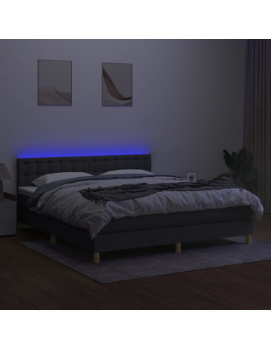 Letto a Molle Materasso e LED Grigio Scuro 160x200cm in Tessuto