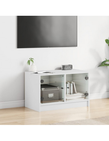 Mobile Porta TV con Ante in Vetro Bianco 68x37x42 cm