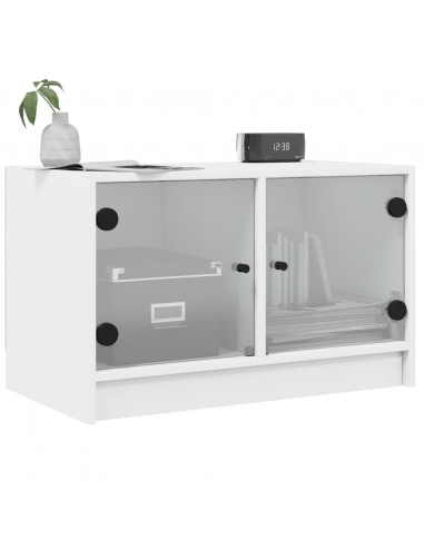 Mobile Porta TV con Ante in Vetro Bianco 68x37x42 cm