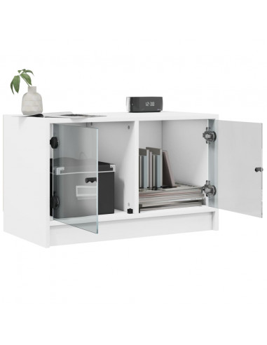 Mobile Porta TV con Ante in Vetro Bianco 68x37x42 cm