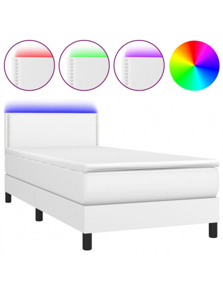 Giroletto Molle con Materasso e LED Bianco 90x190 cm Similpelle