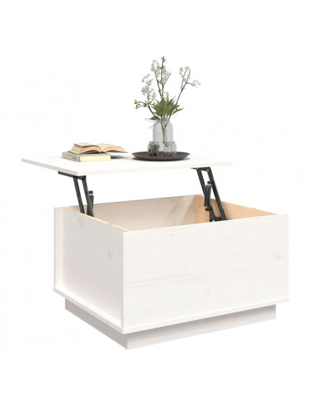 Tavolino da Salotto Bianco 60x50x35 cm Legno Massello di Pino