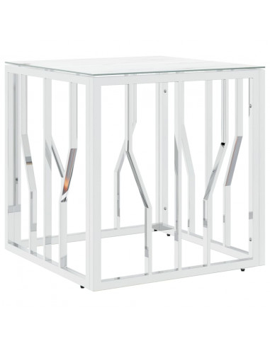 Tavolino da Salotto Argento 50x50x50 cm in Acciaio Inox e Vetro