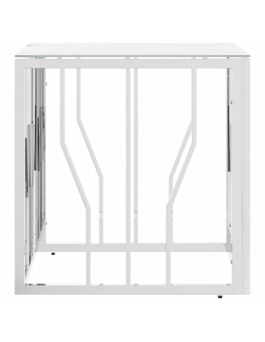 Tavolino da Salotto Argento 50x50x50 cm in Acciaio Inox e Vetro