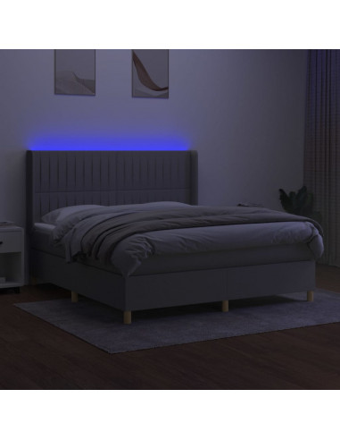 Letto a Molle Materasso e LED Grigio Chiaro 160x200 cm Tessuto