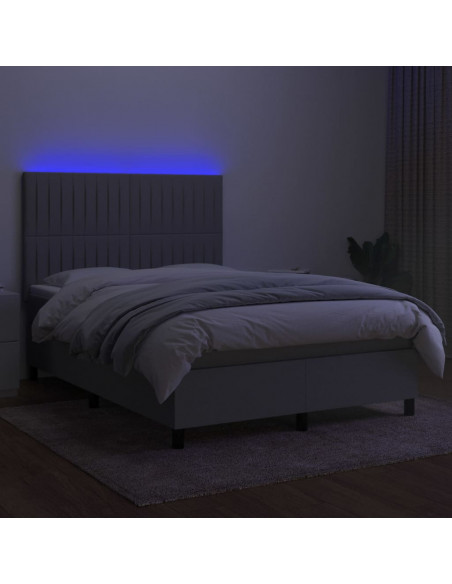 Letto a Molle Materasso e LED Grigio Chiaro 140x200 cm Tessuto