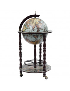 Minibar a Forma di Globo con Supporto in Legno di Eucalipto Blu 2