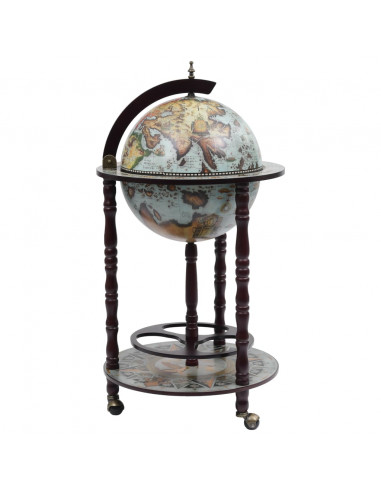 Minibar a Forma di Globo con Supporto in Legno di Eucalipto Blu