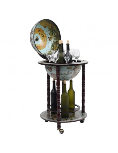 Minibar a Forma di Globo con Supporto in Legno di Eucalipto Blu