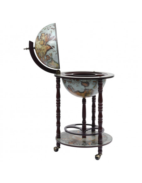 Minibar a Forma di Globo con Supporto in Legno di Eucalipto Blu