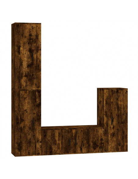Set di Mobili Porta TV 4 pz Rovere Fumo in Legno Multistrato