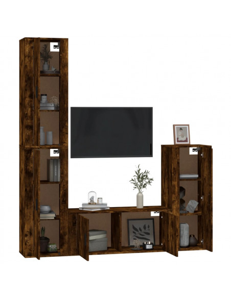 Set di Mobili Porta TV 4 pz Rovere Fumo in Legno Multistrato