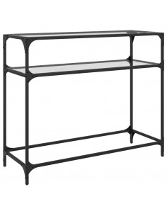 Tavolino Consolle Piano Vetro Trasparente 98x35x81cm in Acciaio 2