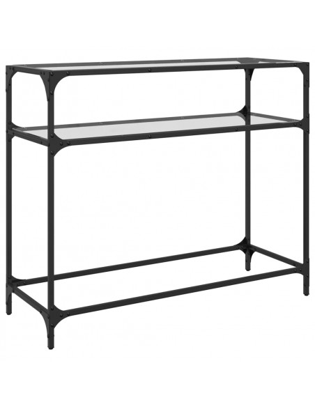 Tavolino Consolle Piano Vetro Trasparente 98x35x81cm in Acciaio