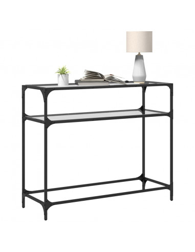 Tavolino Consolle Piano Vetro Trasparente 98x35x81cm in Acciaio