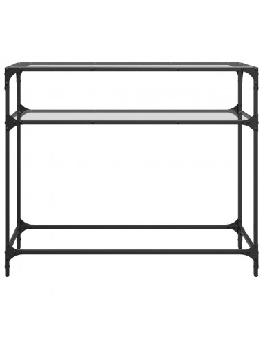Tavolino Consolle Piano Vetro Trasparente 98x35x81cm in Acciaio