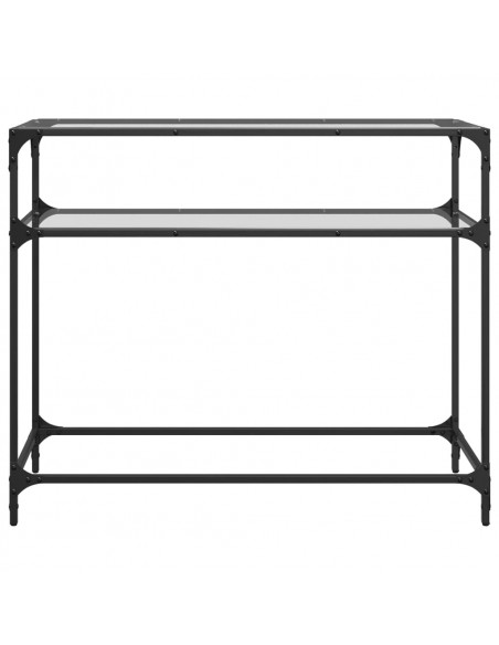 Tavolino Consolle Piano Vetro Trasparente 98x35x81cm in Acciaio