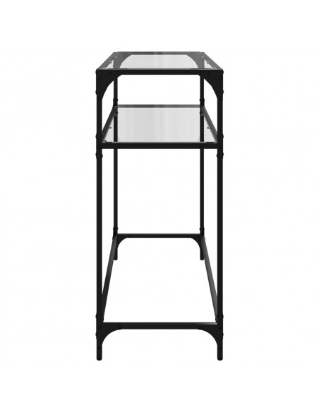 Tavolino Consolle Piano Vetro Trasparente 98x35x81cm in Acciaio
