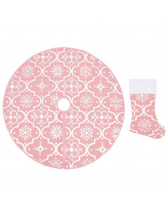 Gonna Albero Natale Raffinata con Calza Rosa Tessuto 122 cm 2
