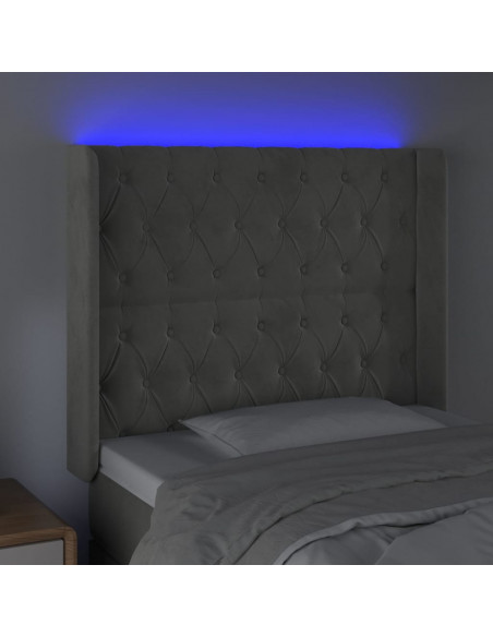 Testiera a LED Grigio Chiaro 93x16x118/128 cm in Velluto