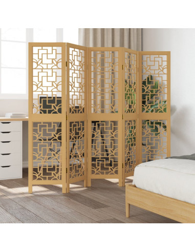 Divisorio Ambienti 5 Pannelli Marrone Legno Massello Paulownia