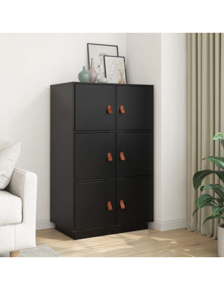 Credenza Nera 67x40x108,5 cm in Legno Massello di Pino