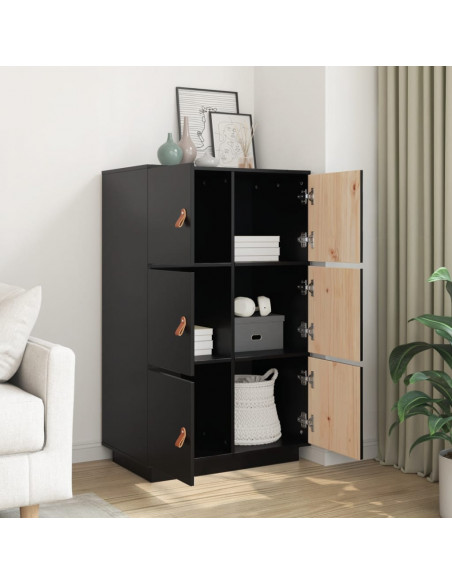 Credenza Nera 67x40x108,5 cm in Legno Massello di Pino