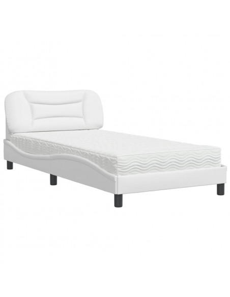 Letto con Materasso Bianco 100x200 cm in Similpelle