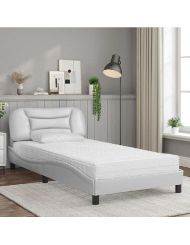 Letto con Materasso Bianco 100x200 cm in Similpelle