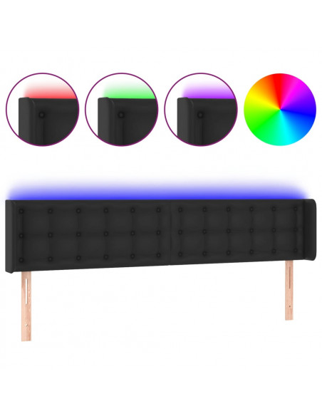 Testiera a LED Nera 183x16x78/88 cm in Similpelle