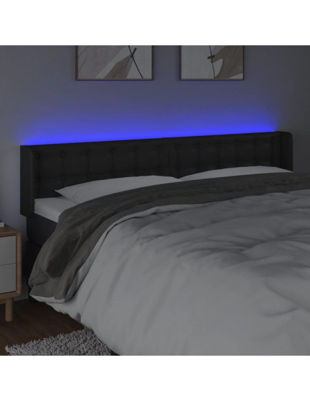 Testiera a LED Nera 183x16x78/88 cm in Similpelle