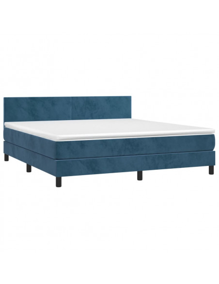 Letto a Molle con Materasso e LED Blu Scuro 160x200 cm