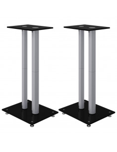 Pedane Casse 2pz Nero Argento Vetro Temperato Design 2 Pilastri 2