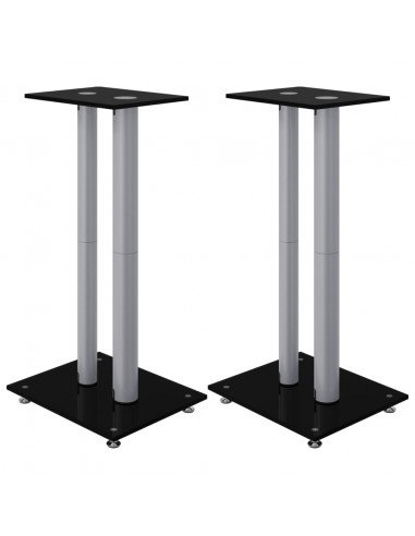 Pedane Casse 2pz Nero Argento Vetro Temperato Design 2 Pilastri