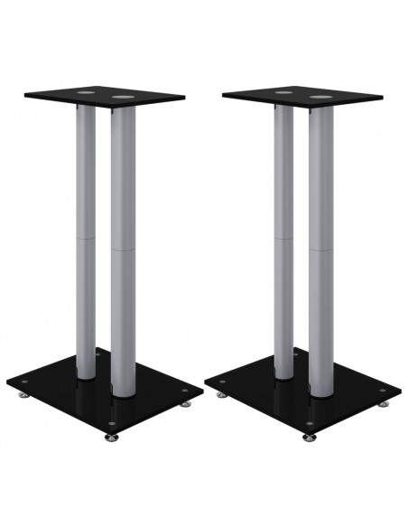 Pedane Casse 2pz Nero Argento Vetro Temperato Design 2 Pilastri