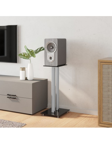 Pedane Casse 2pz Nero Argento Vetro Temperato Design 2 Pilastri