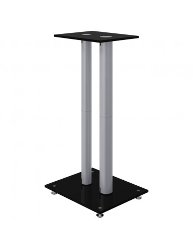 Pedane Casse 2pz Nero Argento Vetro Temperato Design 2 Pilastri